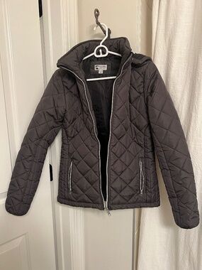 Riding Sport Quilted Hooded Jacket Charcoal Gray Size XS